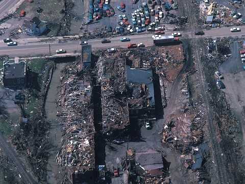 Images: Aerial view of 1974 Xenia tornado damage