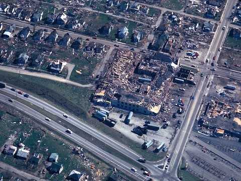 Images: Aerial view of 1974 Xenia tornado damage