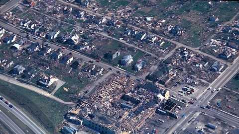 Images: Aerial view of 1974 Xenia tornado damage