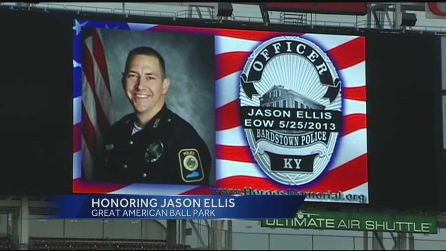 The family of a fallen police officer was honored by the Cincinnati Reds.
