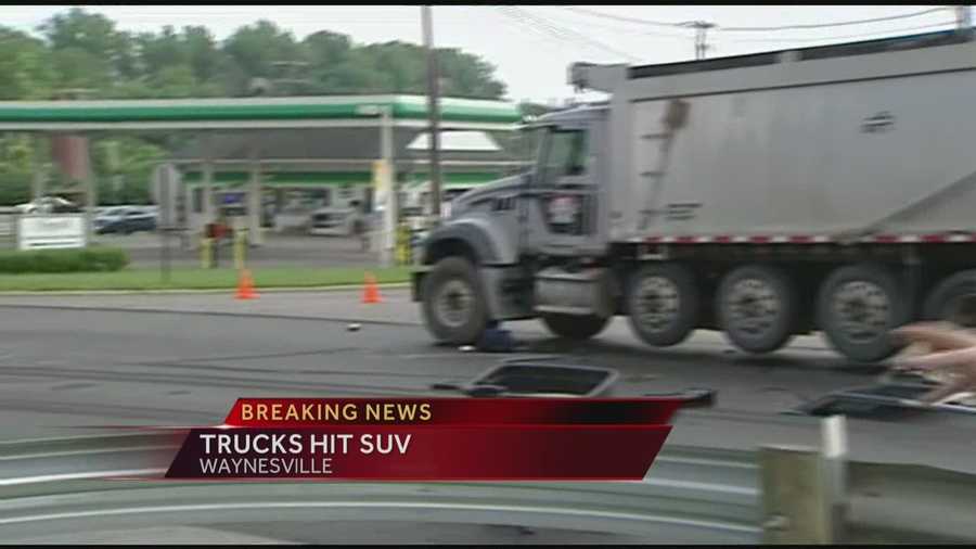 Two trucks crash into a sport utility vehicle in Warren County.