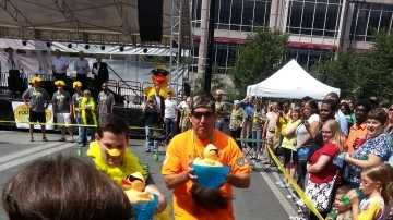 Participants compete in quacky race on Fountain Square