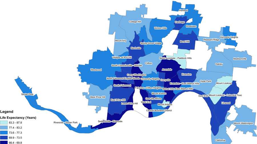 Data Life Expectancy In Cincinnati Can Vary 20 Years By Neighborhood