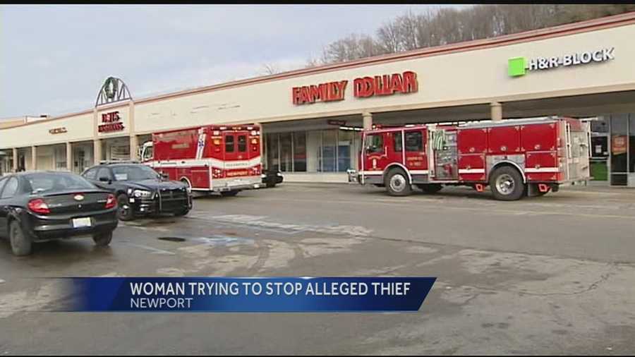 Newport police said the store clerks tried to stop the woman after the store alarm went off.