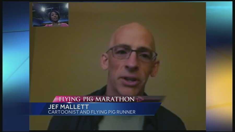 Jef Mallett, a nationally syndicated cartoonist whose work is featured in the Cincinnati Enquirer, will run his very first Flying Pig marathon this year. But it won't be his first time talking - or drawing - about the Cincinnati tradition. And although he's run many marathons and traveled to many cities, he said his first run in Cincinnati's Flying Pig probably won't be his last. He has an affection for the city, the hills, the river and the people.