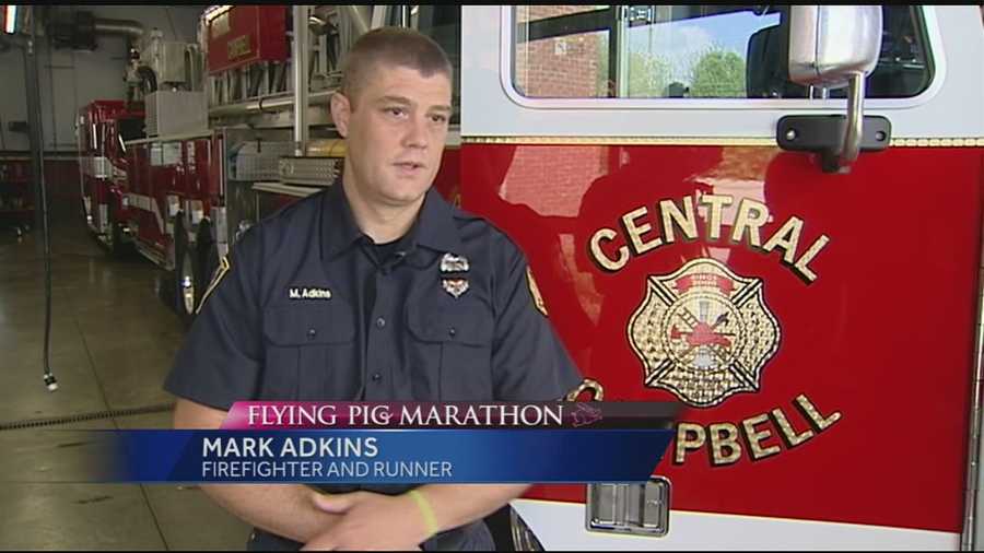 Mark Adkins wants to honor firefighters who have taken their own lives and to bring awareness to the fact that every two days, another firefighter or first responder commits suicide, so he will run the Flying Pig half marathon in full fireman gear.