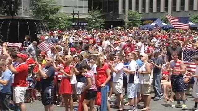 Thousands of soccer fans came together on Fountain Square to watch the US take on Germany in the Soccer World Cup.