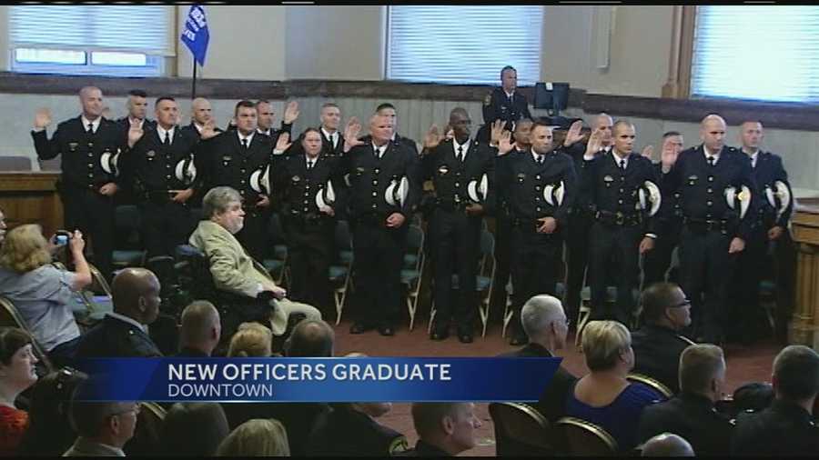 Blackwell commissioned 19 officers at City Hall Thursday afternoon. The new officers came from a lateral police class, meaning they all had Ohio certification and have law enforcement experience with another department.