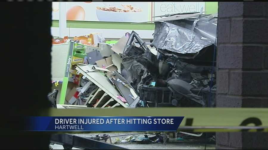 Officers said Ross was traveling at a high rate of speed when he drove off the road and into the plate glass doorway of the business