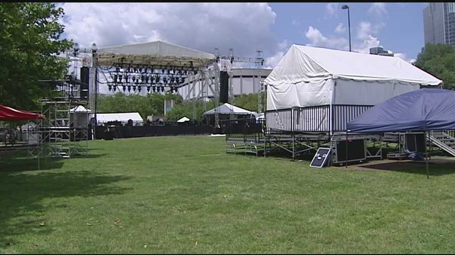 Amid the Party in the Park goers crews are busy setting up Yeatman's Cove and Sawyer Point for the Bunbury Festival.