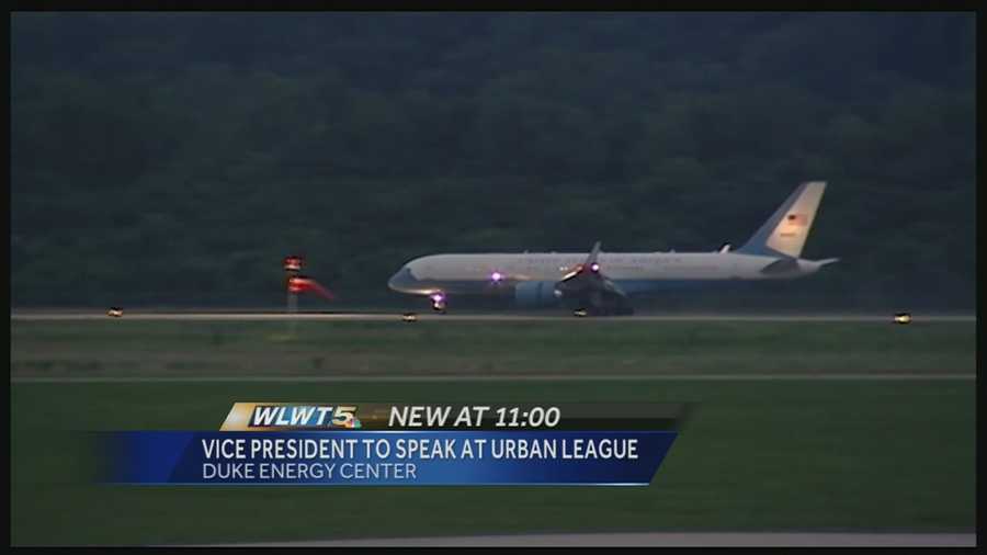 Vice President Joe Biden's plane landed at Lunken Airport just before 9 p.m. Wednesday night. He left in a motorcade about an hour later.