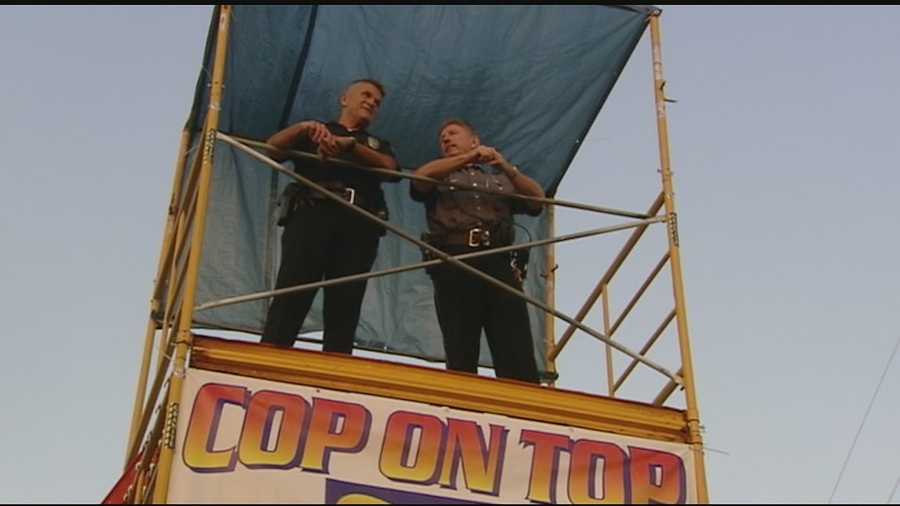 For 35 hours, police officers from Springdale and the surrounding area take turns sitting atop a scaffold at the Walgreens on Springdale Pike and Northland Boulevard. Their goal is to raise thousands of dollars for the Special Olympics.