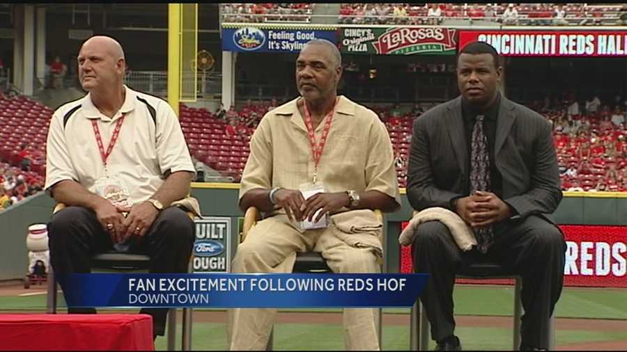 Kenny Griffey Jr., Ron Oester, Dave Parker and the late Jake Beckley participated in the ceremonies prior to Saturday’s Reds game. They will officially be inducted in the Hall of Fame Sunday at a Gala at Northern Kentucky Convention Center.