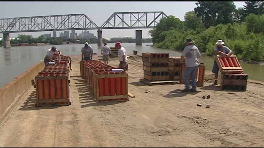 Take two barges, tons of sand, and hundreds of firework mortars, put them together and what do you get? Well a fantastic Labor Day Weekend Firework display. Between the design, preparations at the plant, and about a week on sight, the entire display takes about two months to stage.
