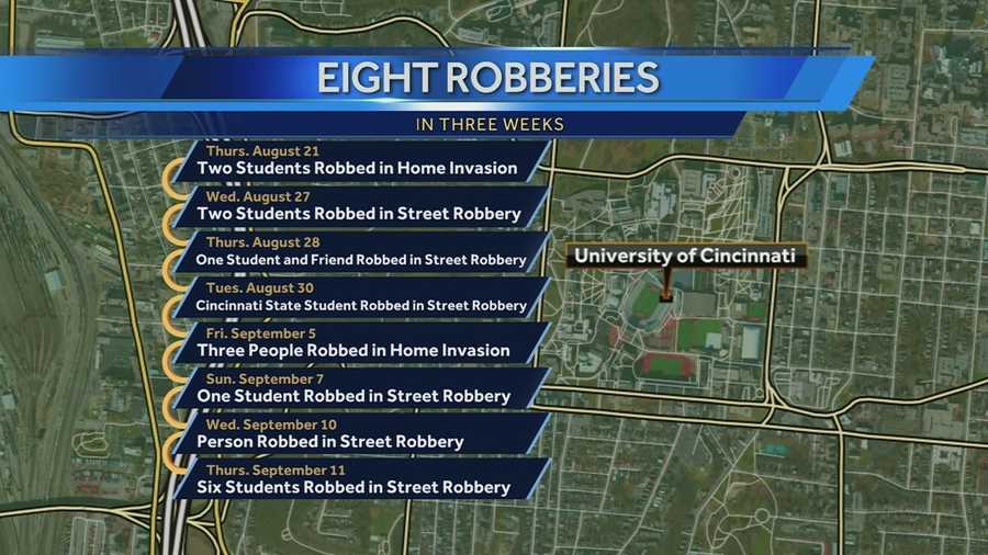 UC police said in a news release that around midnight Thursday, three people approached six UC students on Riddle Road near Riddle View and robbed them.