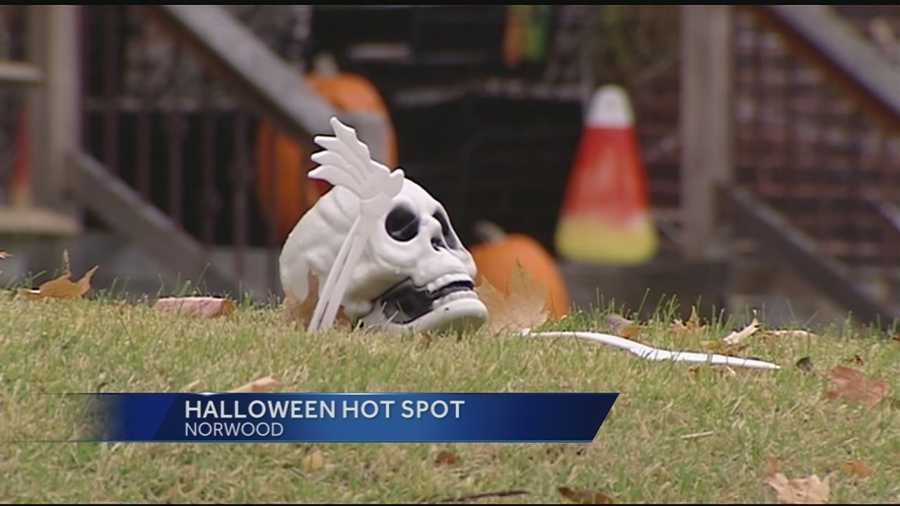 A Norwood neighborhood is raising the spirit of Halloween with ladders and step stools. In the shadow of the Indian Mound that the street is named for, residents do their best to make things as scary as possible for trick or treaters.