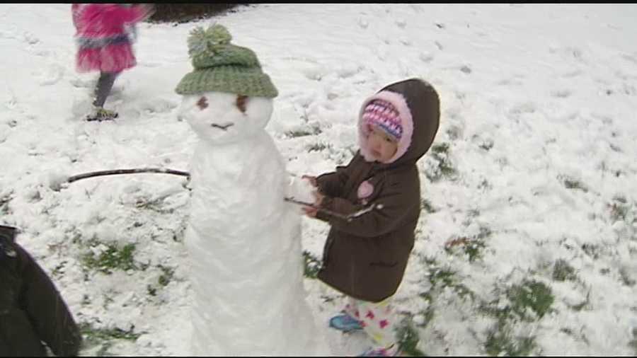 The snow was a gift for many children who took advantage of the packable snow and the relatively warm temperatures Monday.
