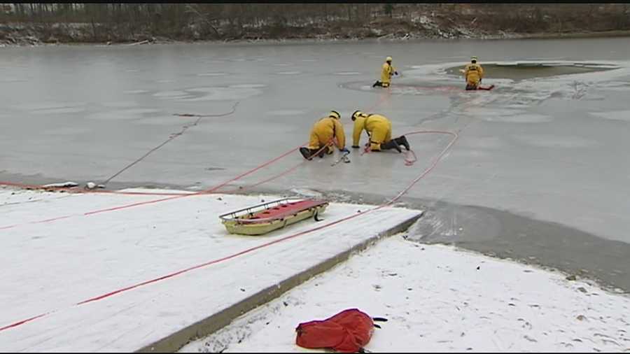 On Friday morning, a dozen firefighters, three of them rookies, took to the cold waters of the Winton Woods lake.