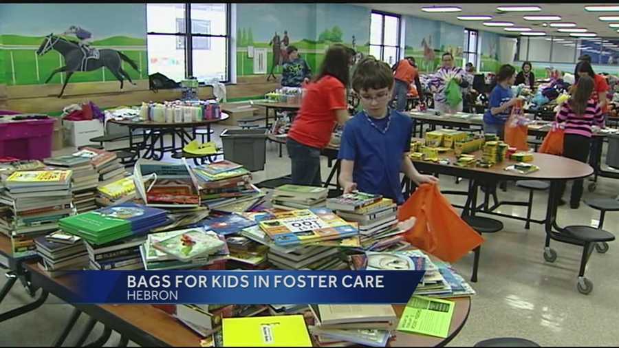 Organizers said the students stuffed the bags with blankets, stuffed animals, books and toiletries.