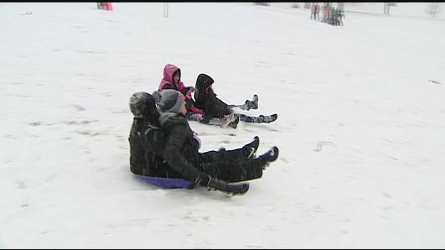 Popular spots for sledding, like Devou Park, were filled with sled riders taking advantage of the wintry weather Monday.