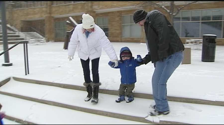 Fighting a rare form of skin cancer, unable to romp and play in sunlight, Reef Carneson, 6, experienced a true, boyhood delight Monday morning for the first time. He saw snow.