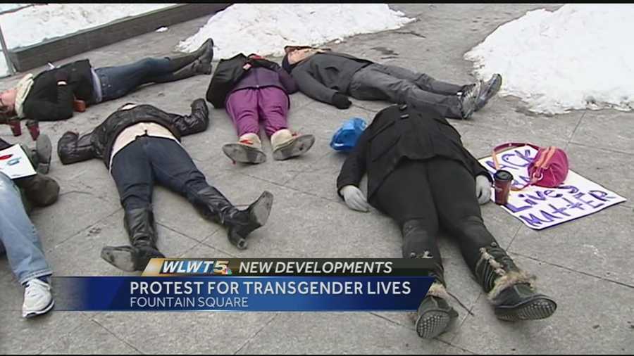 A die-in demonstration was held at Fountain Square Saturday afternoon, to raise awareness about violence against transgender individuals.