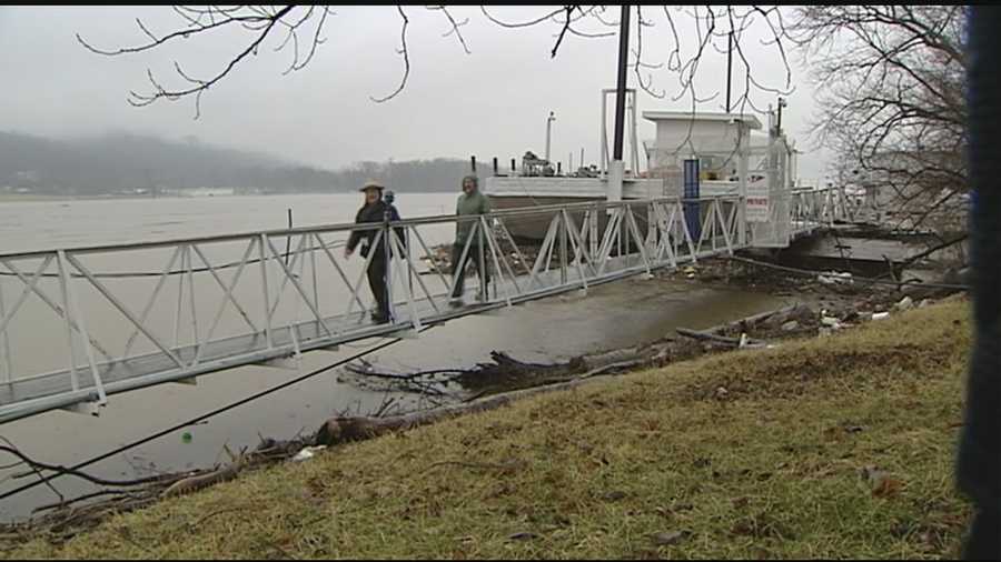 When the river crested Sunday just shy of 53 feet, the two anchor lines that kept Ohio River Launch Club out in the water broke. The marina went rushing to shore. A tow line on shore was the only thing that kept the marina from floating downriver.