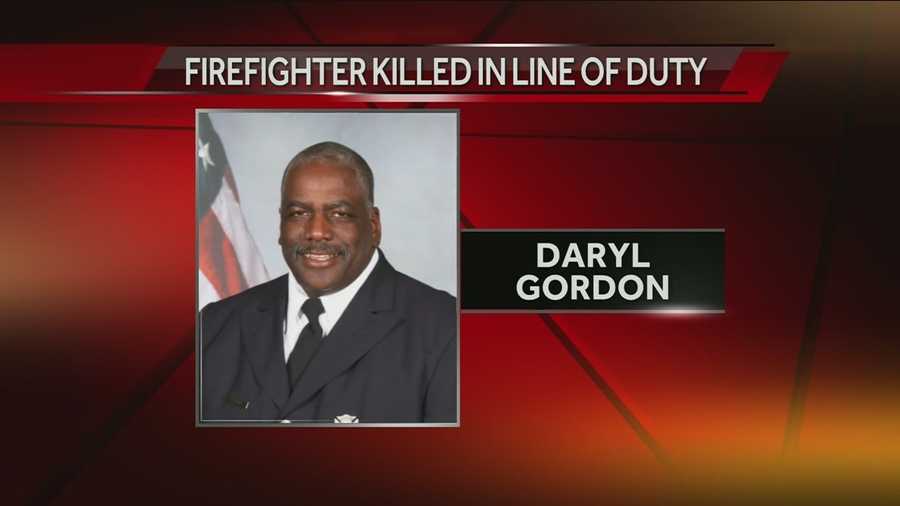 The fire chief said the firefighter, Daryl Gordon, 54, fell down an elevator shaft at the King Towers Apartments Thursday morning while responding with Heavy Rescue 14.
