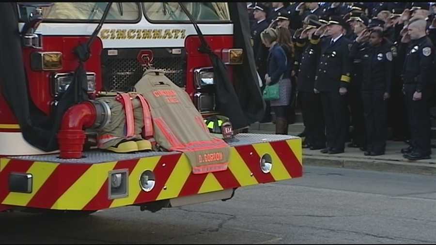 Cincinnati's Mayor described the community as "heartbroken" today as firefighter Daryl Gordon was buried nearly a week after falling down an elevator shaft while trying to rescue others in a Madisonville fire.