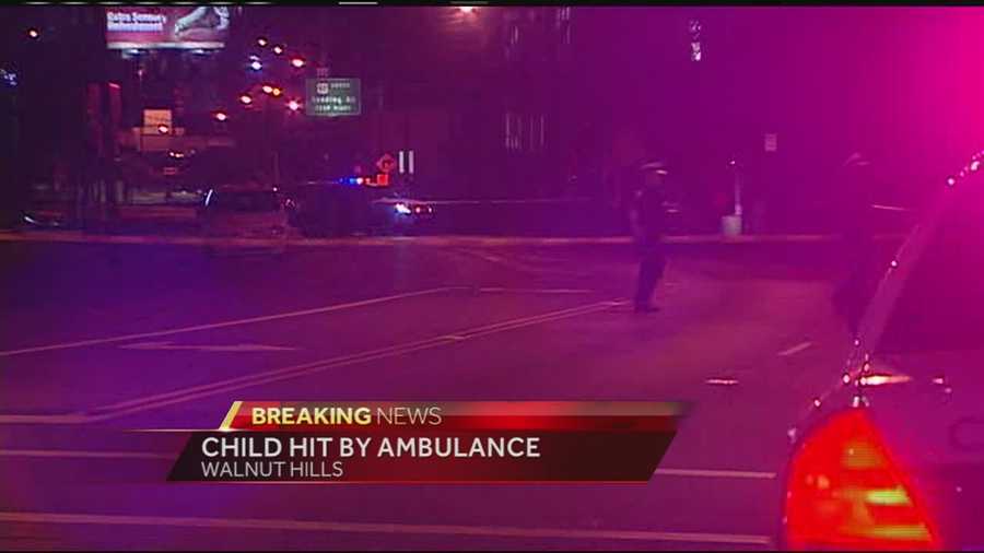 A child was being treated at Cincinnati Children's Hospital after being hit by an ambulance Tuesday night.
