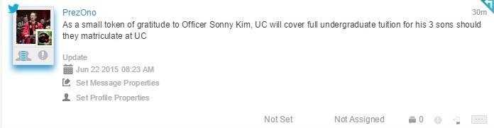 santa ono kim tweet University of Cincinnati President Santa Ono says the university will provide scholarships to Kim's three sons, should they choose to attend.Read this story
