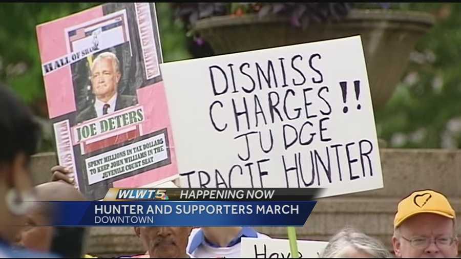Suspended Juvenile Judge Tracie Hunter took to the streets with her supporters Monday.