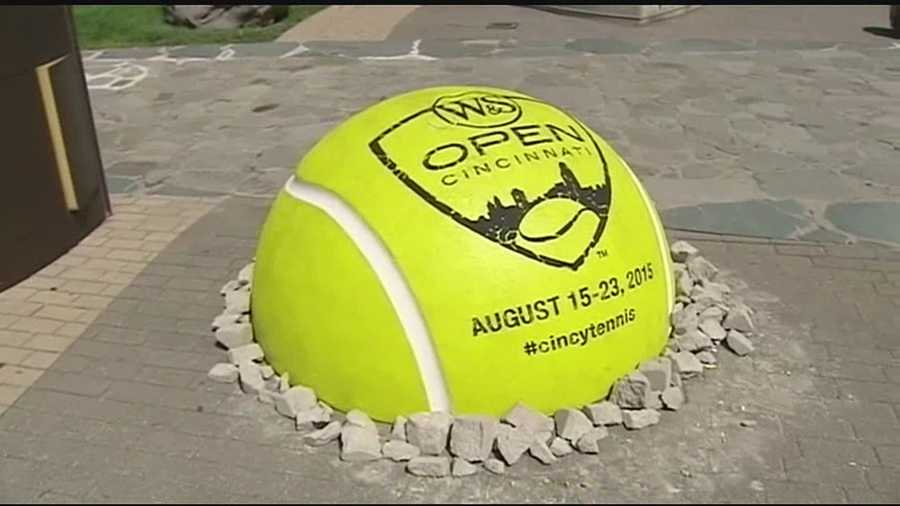 The Western & Southern Open has placed giant tennis balls around in and around downtown Cincinnati.