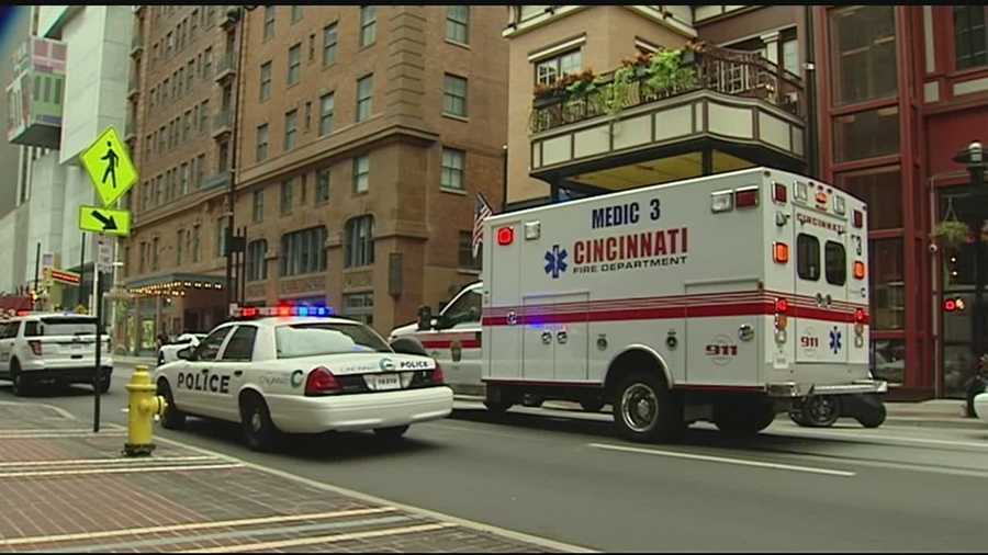 A man was shot in the leg and two other people detained, following a shooting in a downtown Cincinnati corridor in broad daylight Sunday.Cincinnati police said while responding to a report of an assault near the downtown branch library, a call came in about shots fired on Walnut and 6th streets.