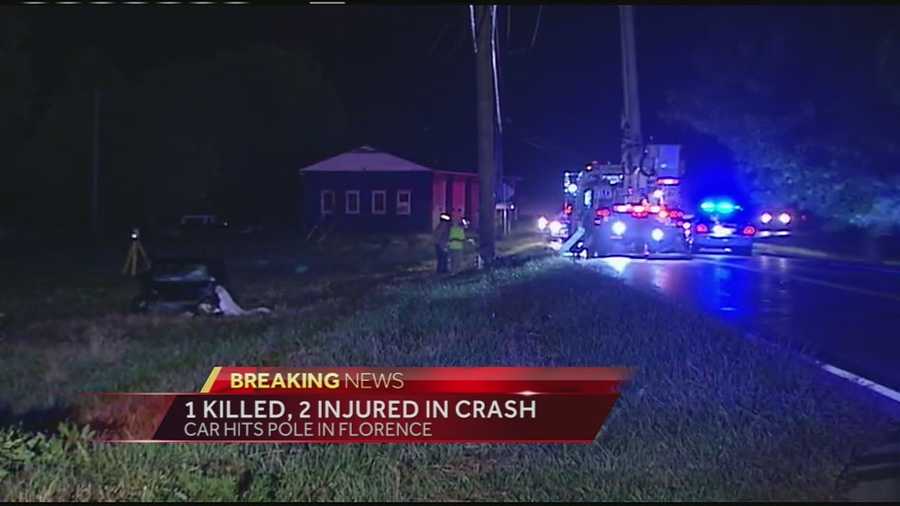 A car ran off the road and hit a utility pole in Florence early Thursday.