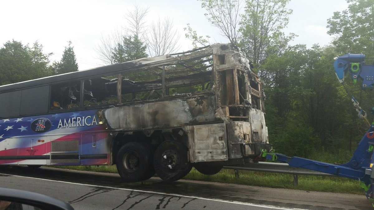 Passengers safely escape charter bus fire on I74