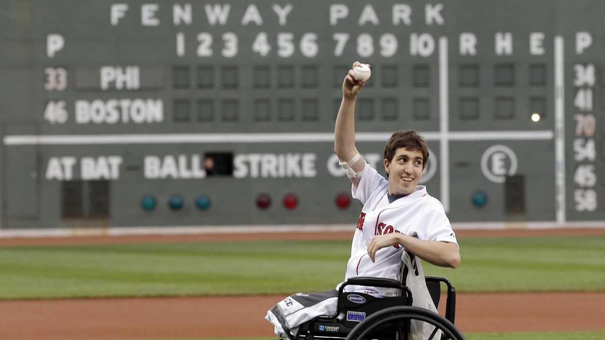 Boston bombing victim who CHOSE to have foot amputated throws first pitch  at Red Sox game at Fenway Park