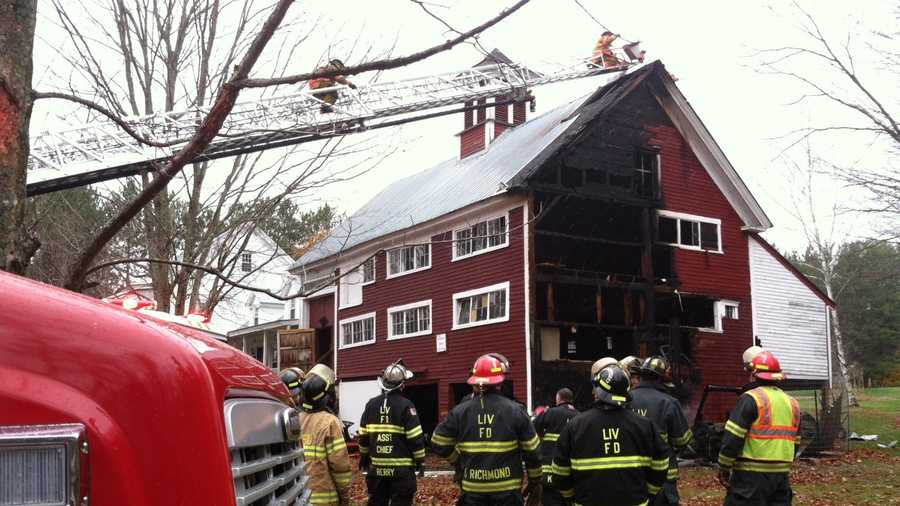 Livermore Falls fire crews fight barn fire