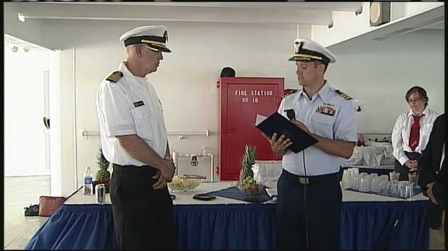 The Coast Guard honored the crew aboard the training ship State of Maine after they rescued a man at sea.
