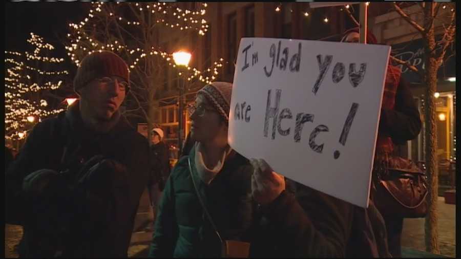Hundreds of people came to Portland's Monument Square to rally support for refugees coming to the United States.