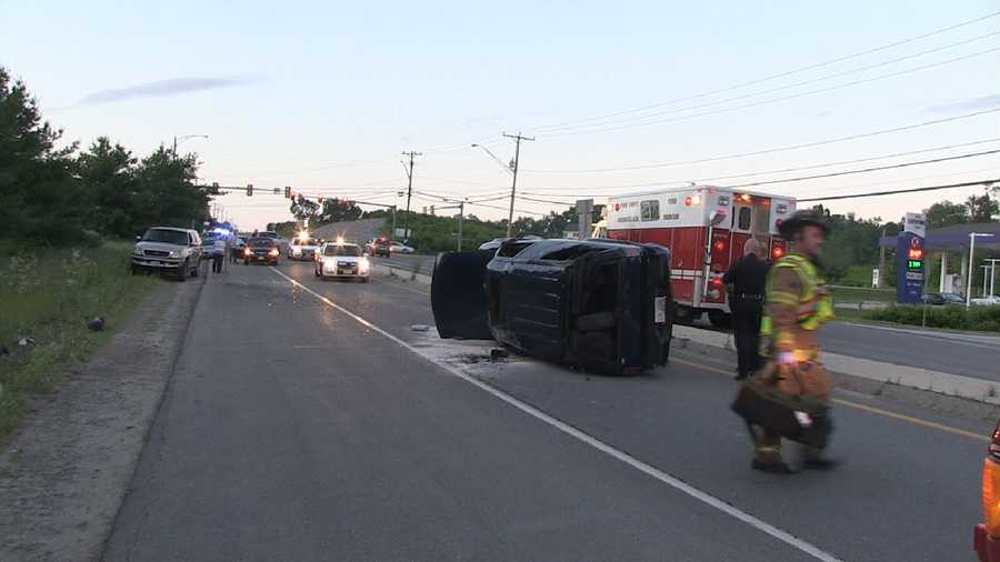A man was hospitalized after rolling over his SUV in Hudson Saturday night.