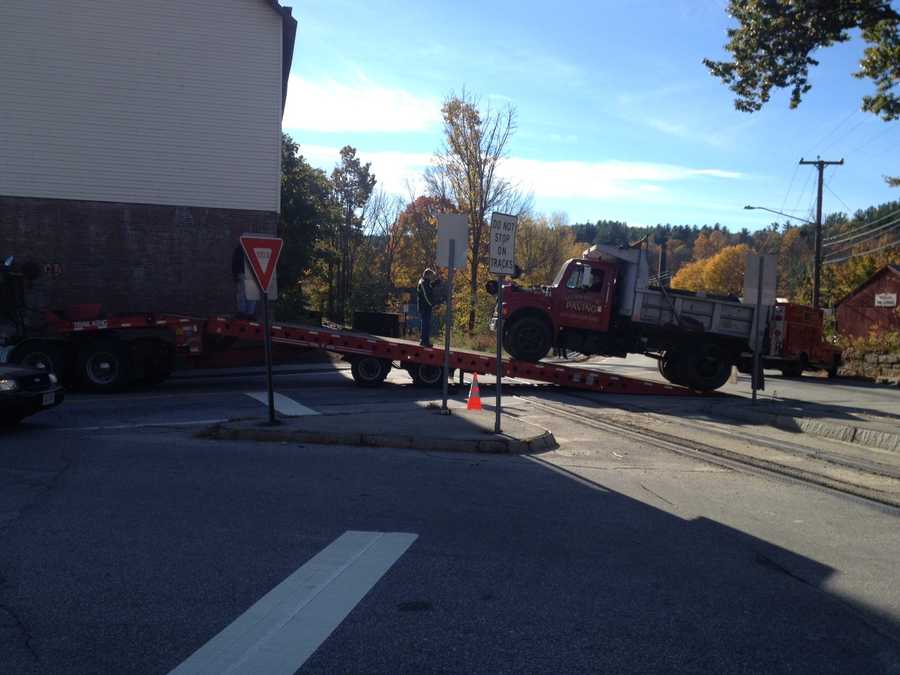 Images Train, truck collide in Wilton