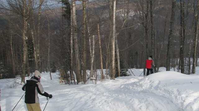 Skiers at Bretton Woods enjoyed powder in the glades after the patrol dropped ropes on 10 trails by noon, Monday. Bretton Woods was among seven ski areas that planned to be open on Christmas Day.