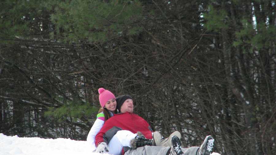Sledders took to the fresh snow at Gilford's town recreation department sledding hill of Route 11B Friday following a Nor'easter that dumped about a foot in the area.