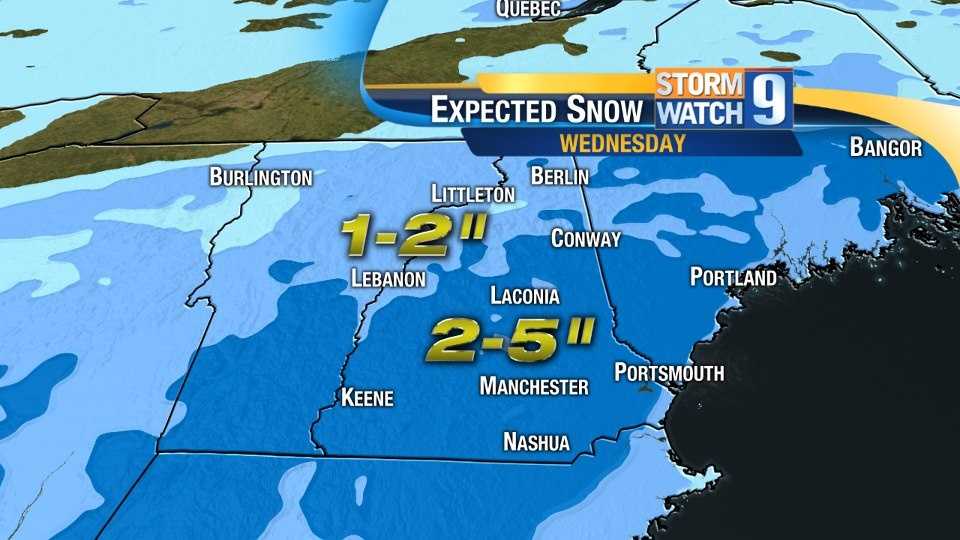 Snow falling across New Hampshire on Wednesday