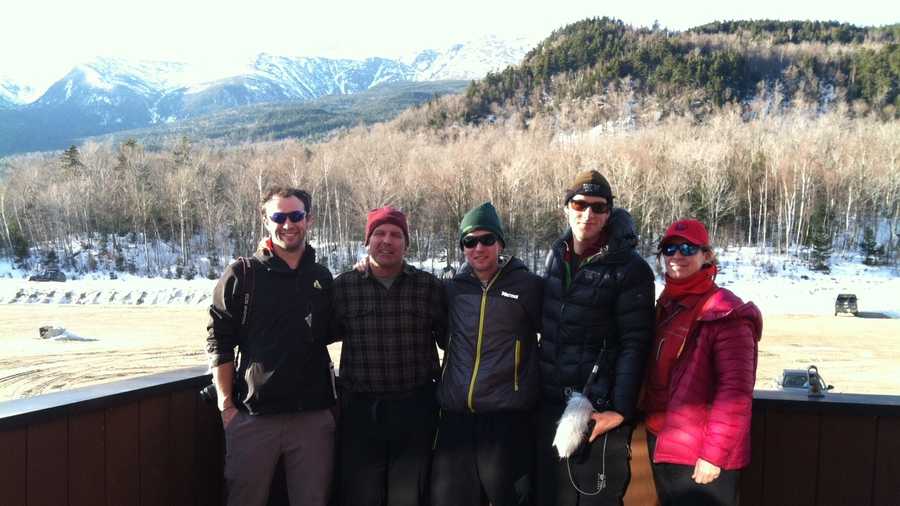 From left to right: J.P. Politz, Andy Politz, Keith Zeier, Dan Sohner, and Steph White are part of the expedition team today on Mount Washington. They are raising funds and awareness for the families of killed or injured special operations soldiers. Zeier, 26, of Brooklyn, a retired marine sergeant lost his leg and suffered brain trauma in an IED attack in Iraq in 2006.