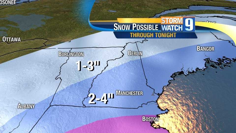 Futurecast Snow across New Hampshire Monday