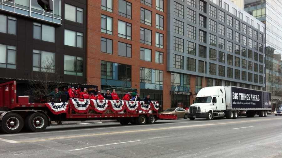 The Red Sox caravan heading down Boylston Street.