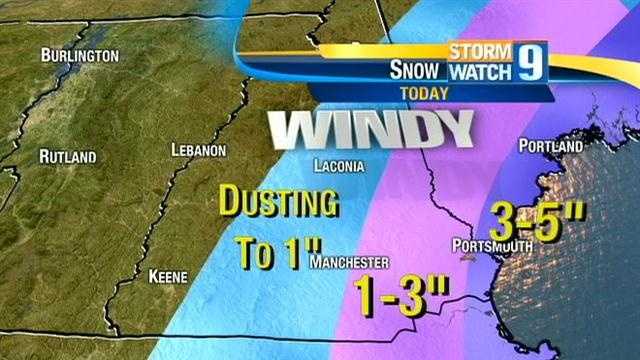 Snow falling across parts of NH Sunday