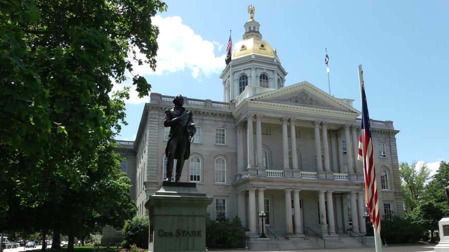 Concord, “The capital of New Hampshire (17,005 inhab) is a pleasant tree-shaded city on the west bank of the Merrimac, with carriage-works and quarries of fine granite. Among the chief buildings are the State Capitol, the State Library, the City Hall and the Insane Asylum.”